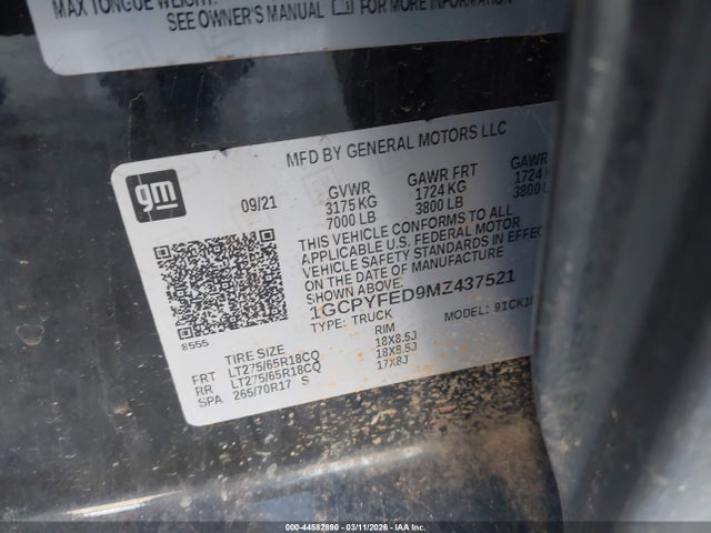 2021 Chevrolet Silverado 1500 4wd  Short Bed Lt Trail Boss მანქანა იყიდება აუქციონზე, vin: 1GCPYFED9MZ437521, აუქციონის ნომერი: 44582890