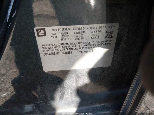 3G1BE6SM7HS540181 Chevrolet Cruze Lt Auto