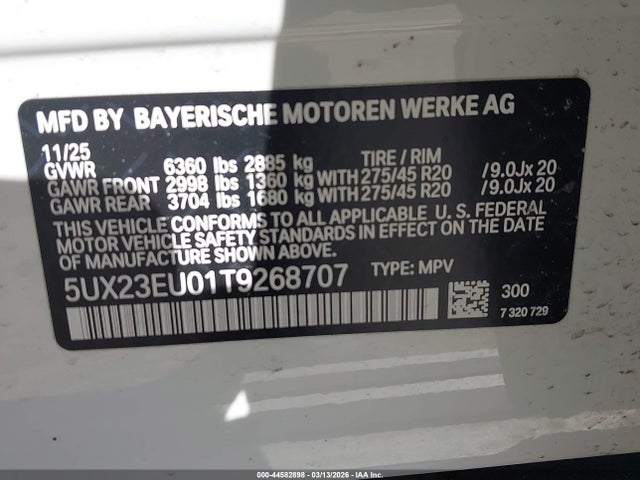 44582898 :رقم المزاد ، 5UX23EU01T9268707 vin ، 2026 Bmw X5 Xdrive40i مزاد بيع