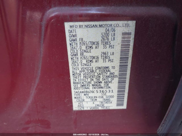 2006 NISSAN XTERRA 5N1AN08U26C536531 Photo 8