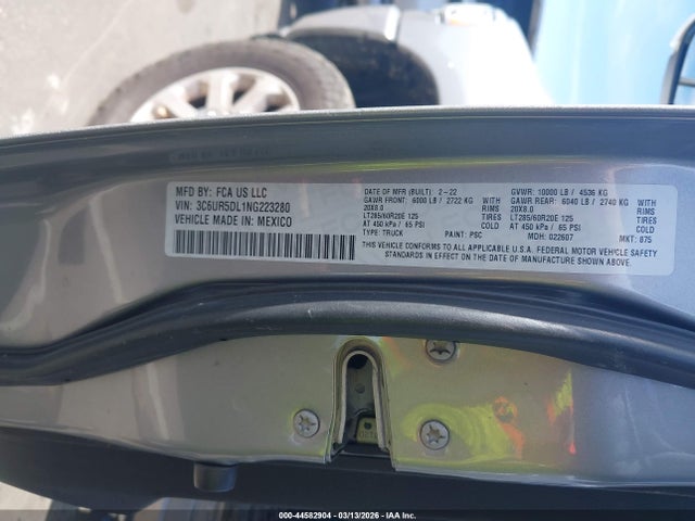 Продаж на аукціоні авто 2022 Ram 2500, vin: 3C6UR5DL1NG223280, номер лоту: 44582904