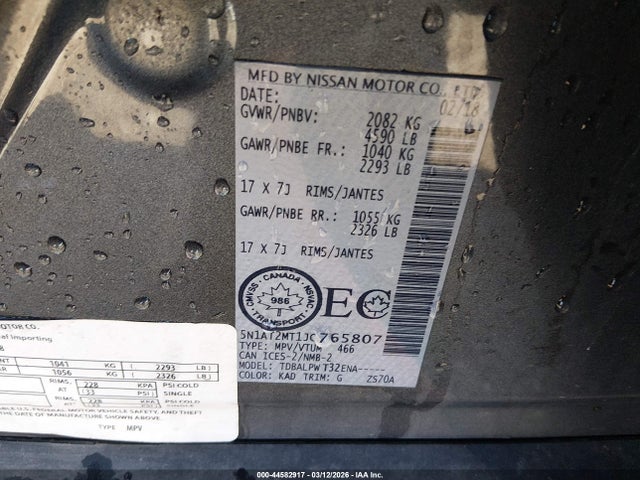 Aukcja sprzedaży 2018 Nissan Rogue S/sl/sv, vin: 5N1AT2MT1JC765807, numer aukcji: 44582917