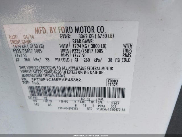 Ford F-150 Xl 2014 1FTMF1CM5EKE45382 Image 9