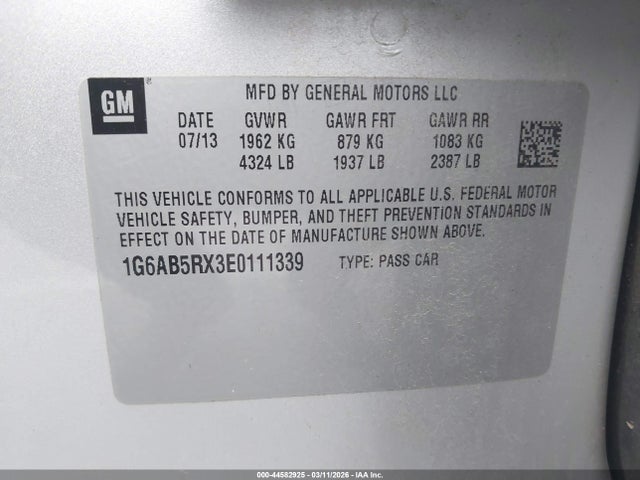 44582925 :رقم المزاد ، 1G6AB5RX3E0111339 vin ، 2014 Cadillac Ats Luxury مزاد بيع