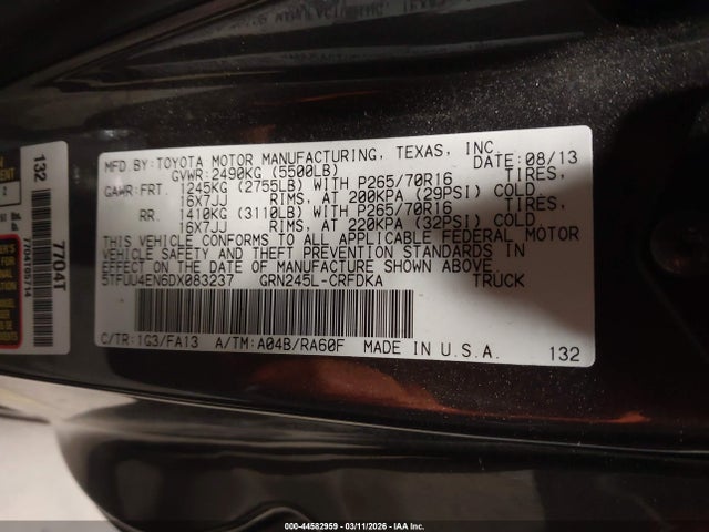 2013 Toyota Tacoma Base V6 მანქანა იყიდება აუქციონზე, vin: 5TFUU4EN6DX083237, აუქციონის ნომერი: 44582959