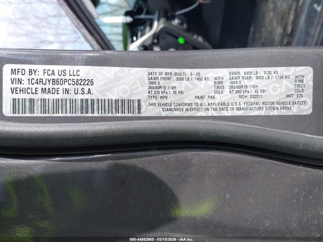 44582965 :رقم المزاد ، 1C4RJYB60PC582226 vin ، 2023 Jeep Grand Cherokee 4xe مزاد بيع