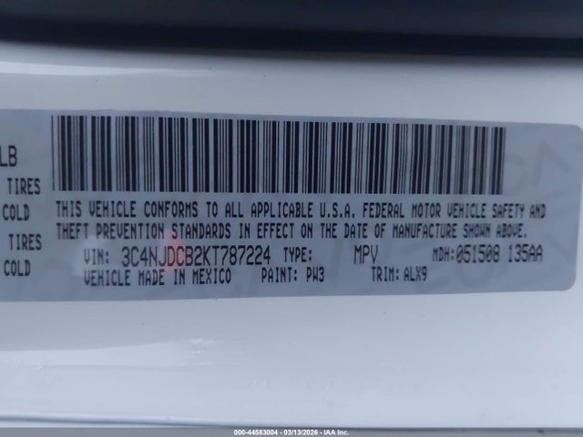 2019 Jeep Compass Limited 4x4 მანქანა იყიდება აუქციონზე, vin: 3C4NJDCB2KT787224, აუქციონის ნომერი: 44583004