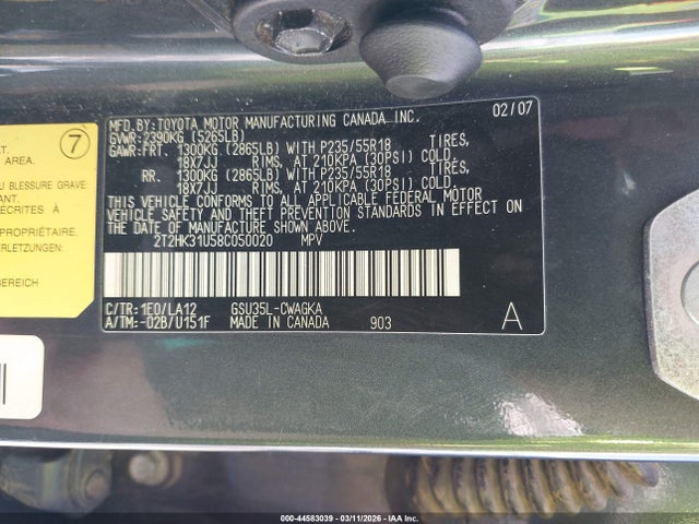 Aukcja sprzedaży 2008 Lexus Rx 350, vin: 2T2HK31U58C050020, numer aukcji: 44583039
