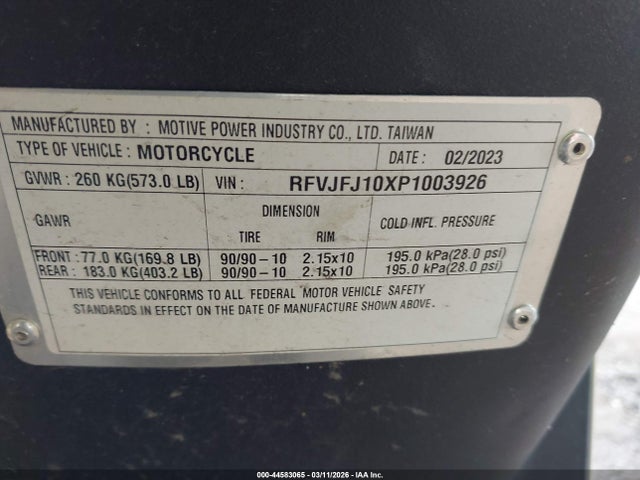 Aukcja sprzedaży 2023 Genuine Scooter Co. Buddy Kick, vin: RFVJFJ10XP1003926, numer aukcji: 44583065