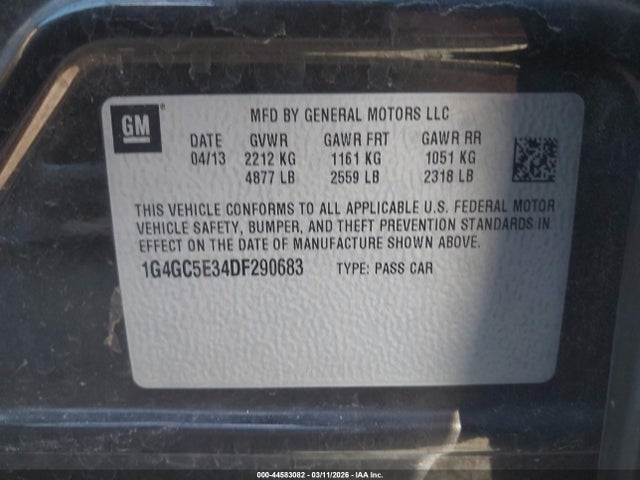 Aukcja sprzedaży 2013 Buick Lacrosse Leather Group, vin: 1G4GC5E34DF290683, numer aukcji: 44583082