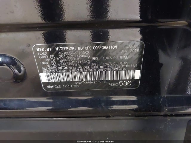 Auction sale of the 2019 Mitsubishi Eclipse Cross Le, vin: JA4AT4AA9KZ002512, lot number: 44583099