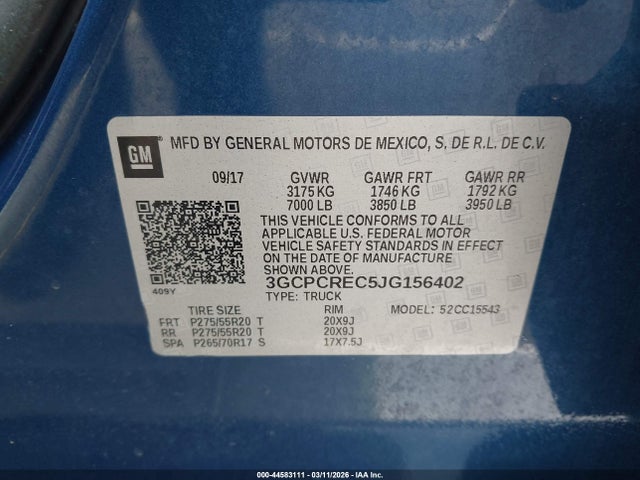 3GCPCREC5JG156402 Chevrolet Silverado 1500 1lt
