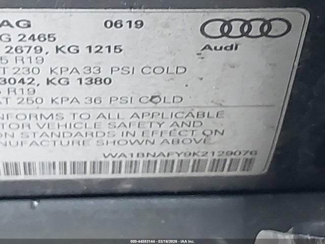 Aukcja sprzedaży 2019 Audi Q5 45 Premium, vin: WA1BNAFY9K2129076, numer aukcji: 44583144