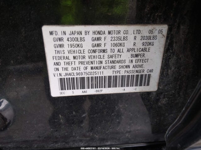 2005 Acura Tsx მანქანა იყიდება აუქციონზე, vin: JH4CL96975C025111, აუქციონის ნომერი: 44583161