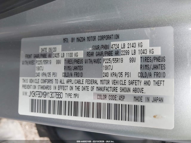 2021 Mazda Cx-5 Grand Touring მანქანა იყიდება აუქციონზე, vin: JM3KFBDM9M1307660, აუქციონის ნომერი: 44583169