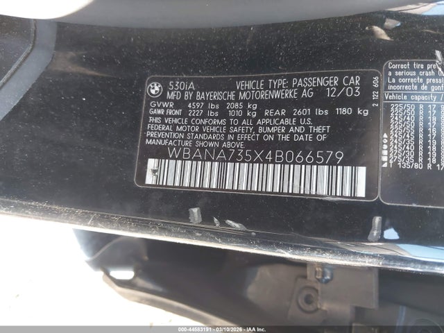 Продажа на аукционе авто 2004 Bmw 530i, vin: WBANA735X4B066579, номер лота: 44583191