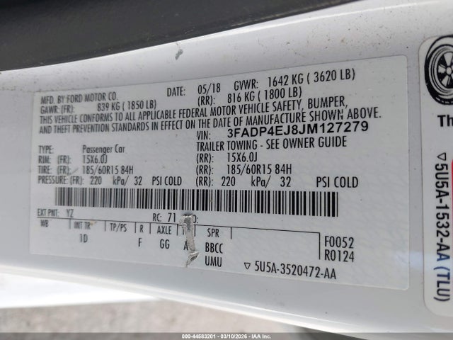 Ford FIESTA SE 2018 3FADP4EJ8JM127279 Image 9