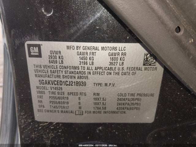 2012 Buick Enclave Leather მანქანა იყიდება აუქციონზე, vin: 5GAKVCED1CJ218939, აუქციონის ნომერი: 44583204