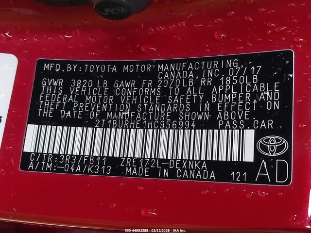 2017 TOYOTA COROLLA 2T1BURHE1HC956994 Photo 8