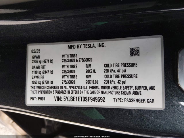2025 TESLA MODEL 3 5YJ3E1ET0SF949592 Photo 8
