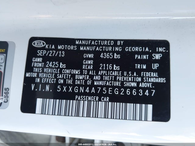 Aukcja sprzedaży 2014 Kia Optima Ex, vin: 5XXGN4A75EG266347, numer aukcji: 44583311