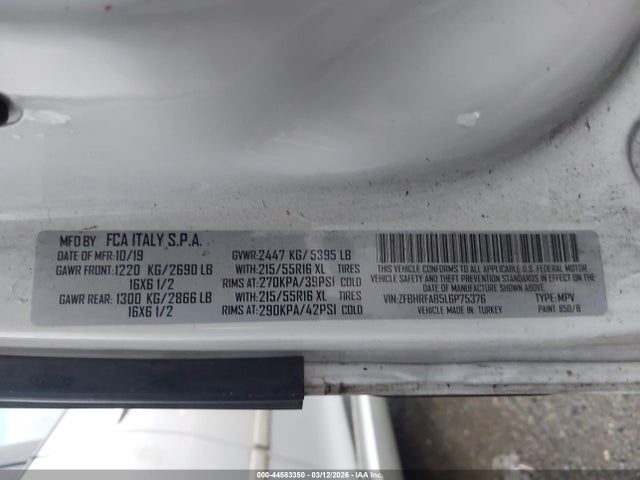 Aukcja sprzedaży 2020 Ram Promaster City Tradesman, vin: ZFBHRFAB5L6P75376, numer aukcji: 44583350