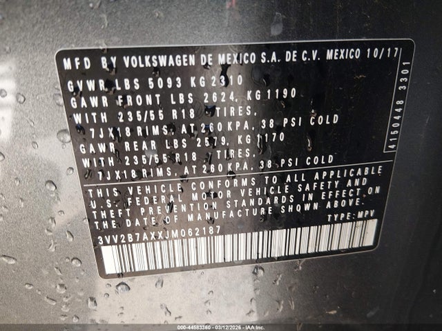 2018 VOLKSWAGEN TIGUAN 3VV2B7AXXJM062187 Photo 8