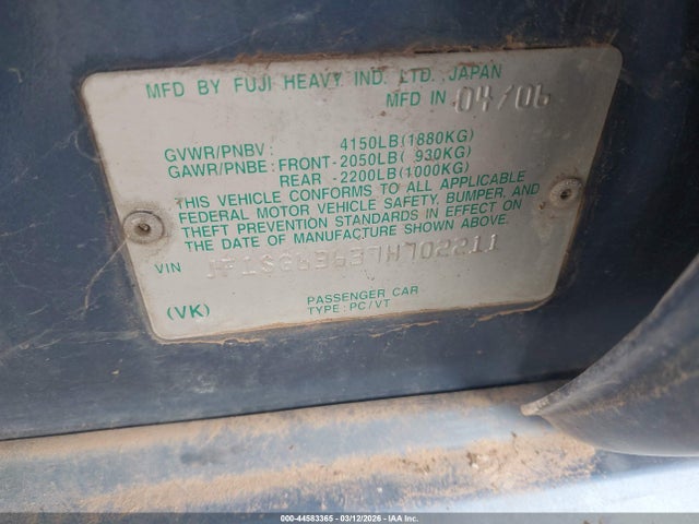 44583365 :رقم المزاد ، JF1SG63637H702211 vin ، 2007 Subaru Forester 2.5x مزاد بيع