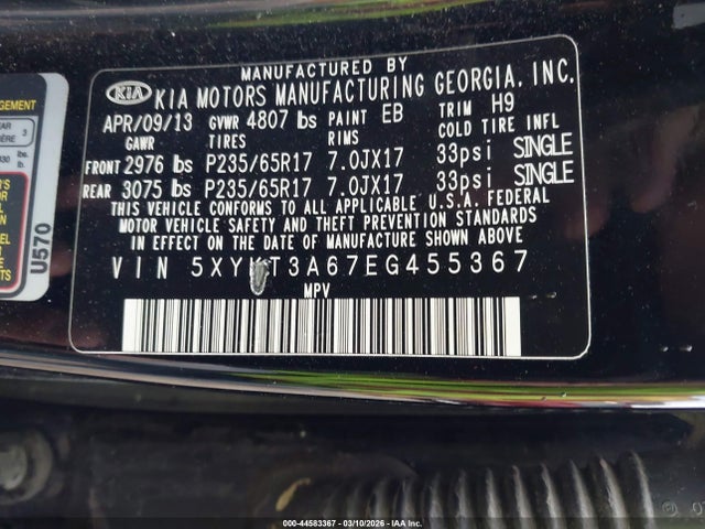 44583367 :رقم المزاد ، 5XYKT3A67EG455367 vin ، 2014 Kia Sorento Lx مزاد بيع