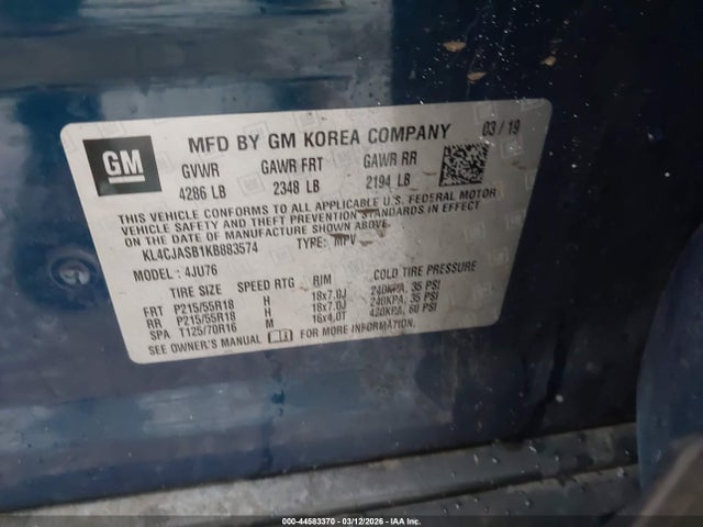 Aukcja sprzedaży 2019 Buick Encore Fwd Preferred, vin: KL4CJASB1KB883574, numer aukcji: 44583370