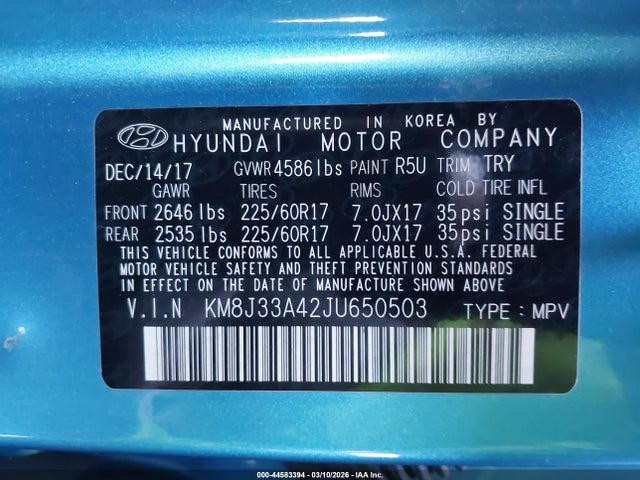 KM8J33A42JU650503 Hyundai TUCSON SEL