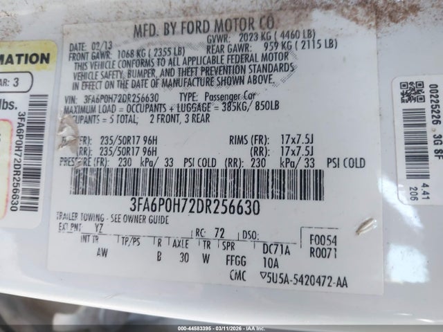 Продаж на аукціоні авто 2013 Ford Fusion Se, vin: 3FA6P0H72DR256630, номер лоту: 44583395