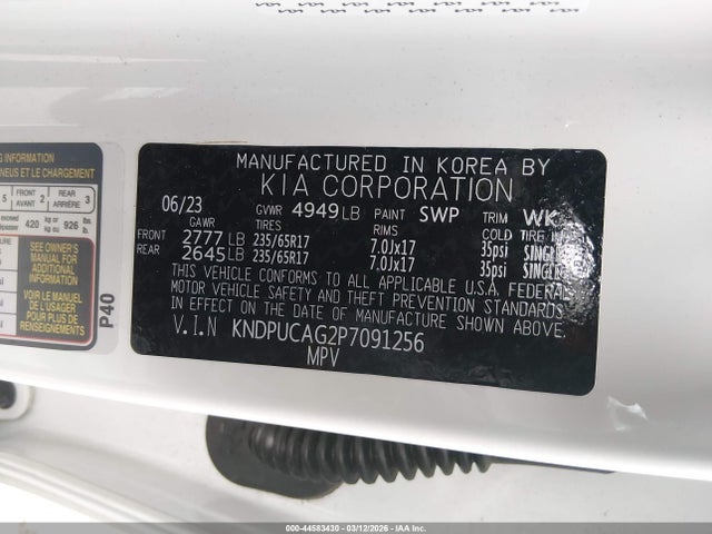 44583430 :رقم المزاد ، KNDPUCAG2P7091256 vin ، 2023 Kia Sportage Hybrid Lx مزاد بيع