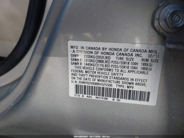Aukcja sprzedaży 2011 Acura Mdx Technology Package, vin: 2HNYD2H68BH525506, numer aukcji: 44583493