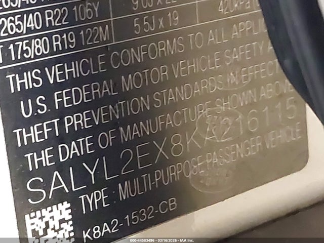 2019 LAND ROVER RANGE ROVER VELAR SALYL2EX8KA216115 Photo 8