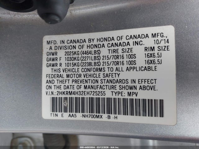 Honda CR-V LX 2014 2HKRM4H32EH725255 Image 9