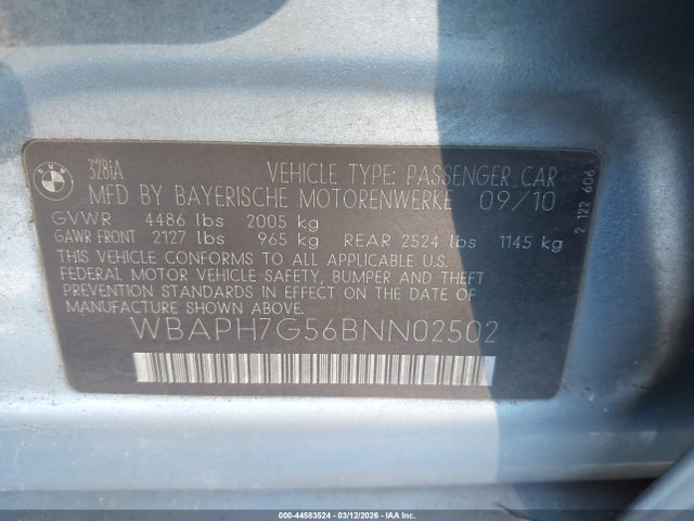 Продаж на аукціоні авто 2011 Bmw 328i, vin: WBAPH7G56BNN02502, номер лоту: 44583524