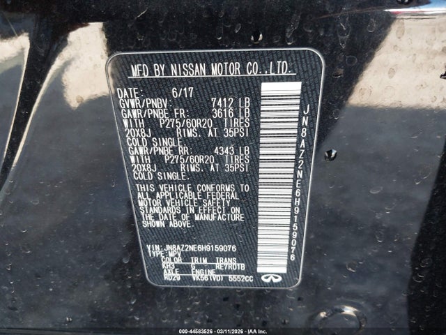Aukcja sprzedaży 2017 Infiniti Qx80, vin: JN8AZ2NE6H9159076, numer aukcji: 44583526