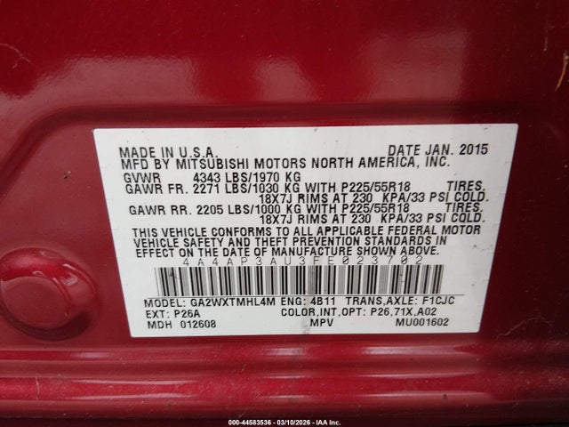 2015 MITSUBISHI OUTLANDER SPORT 4A4AP3AU3FE023702 Photo 8