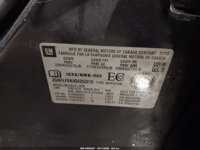 Chevrolet EQUINOX 1LT 2016 2GNFLFEK9G6252210 Image 9