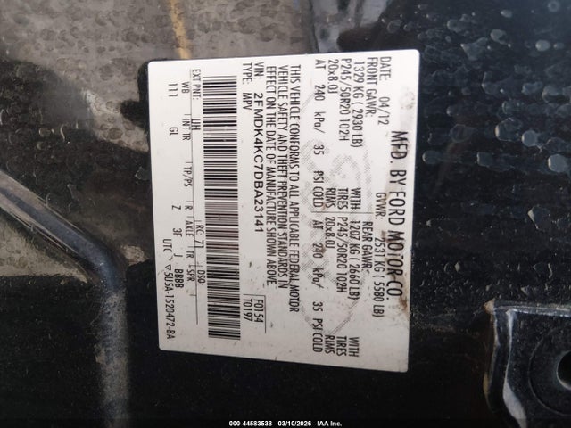 2013 Ford Edge Limited მანქანა იყიდება აუქციონზე, vin: 2FMDK4KC7DBA23141, აუქციონის ნომერი: 44583538