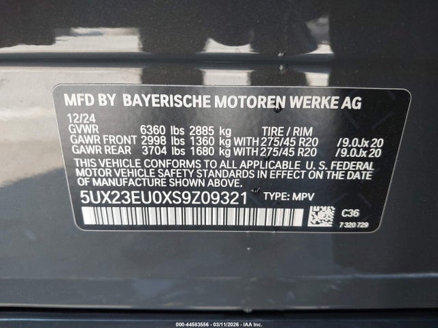 5UX23EU0XS9Z09321 BMW X5 Xdrive40i