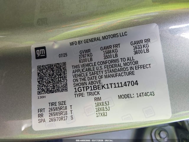 Продаж на аукціоні авто 2026 Gmc Canyon Elevation, Rwd, vin: 1GTP1BEK1T1114704, номер лоту: 44583568