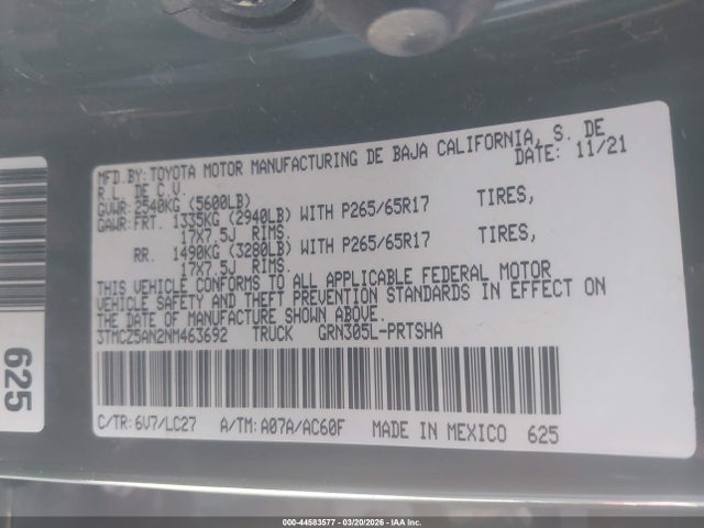3TMCZ5AN2NM463692 Toyota Tacoma