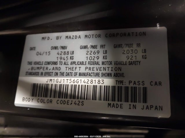 Продаж на аукціоні авто 2016 Mazda Mazda6 I Touring, vin: JM1GJ1T56G1428183, номер лоту: 44583584