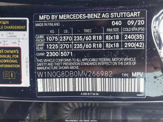 2021 Mercedes-benz Glc 300 Suv მანქანა იყიდება აუქციონზე, vin: W1N0G8DB0MV266982, აუქციონის ნომერი: 44583632