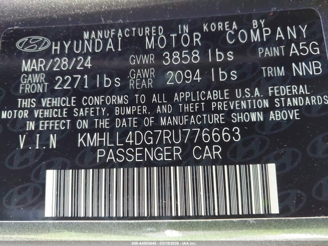 KMHLL4DG7RU776663 Hyundai ELANTRA SE