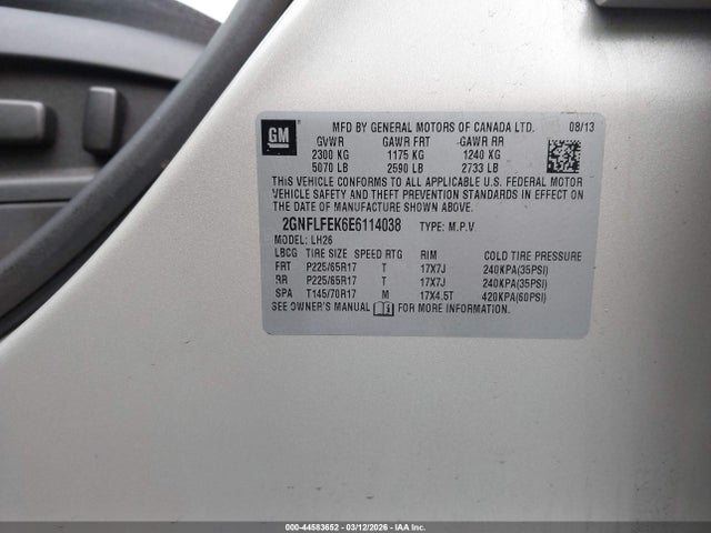 44583652 :رقم المزاد ، 2GNFLFEK6E6114038 vin ، 2014 Chevrolet Equinox 1lt مزاد بيع