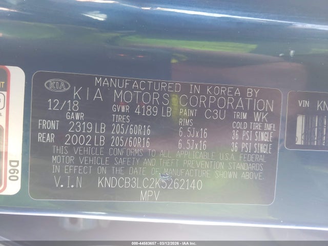 Aukcja sprzedaży 2019 Kia Niro Lx, vin: KNDCB3LC2K5262140, numer aukcji: 44583657