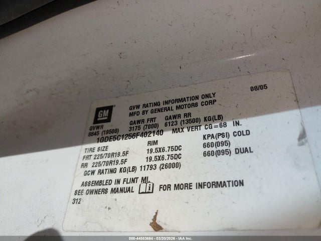 44583684 :رقم المزاد ، 1GDE5C1256F402140 vin ، 2006 Gmc C5500 مزاد بيع